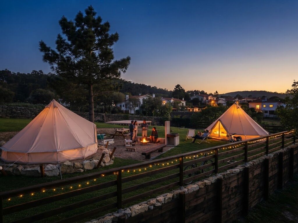Iurte com esplanada e espreguiçadeiras — Glamping em Estremoz