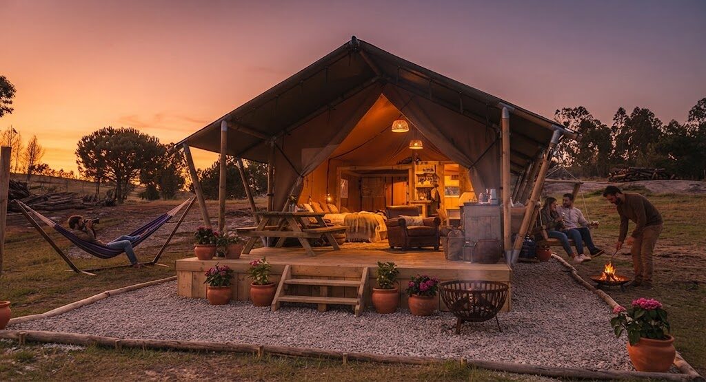 Iurte com esplanada e espreguiçadeiras — Melhores Glampings de Portugal