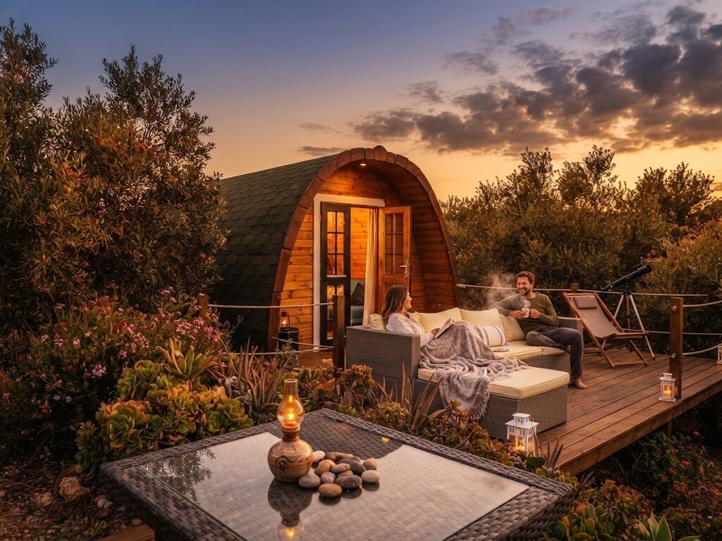 Iurte com esplanada e espreguiçadeiras — Melhor Glamping de Portugal