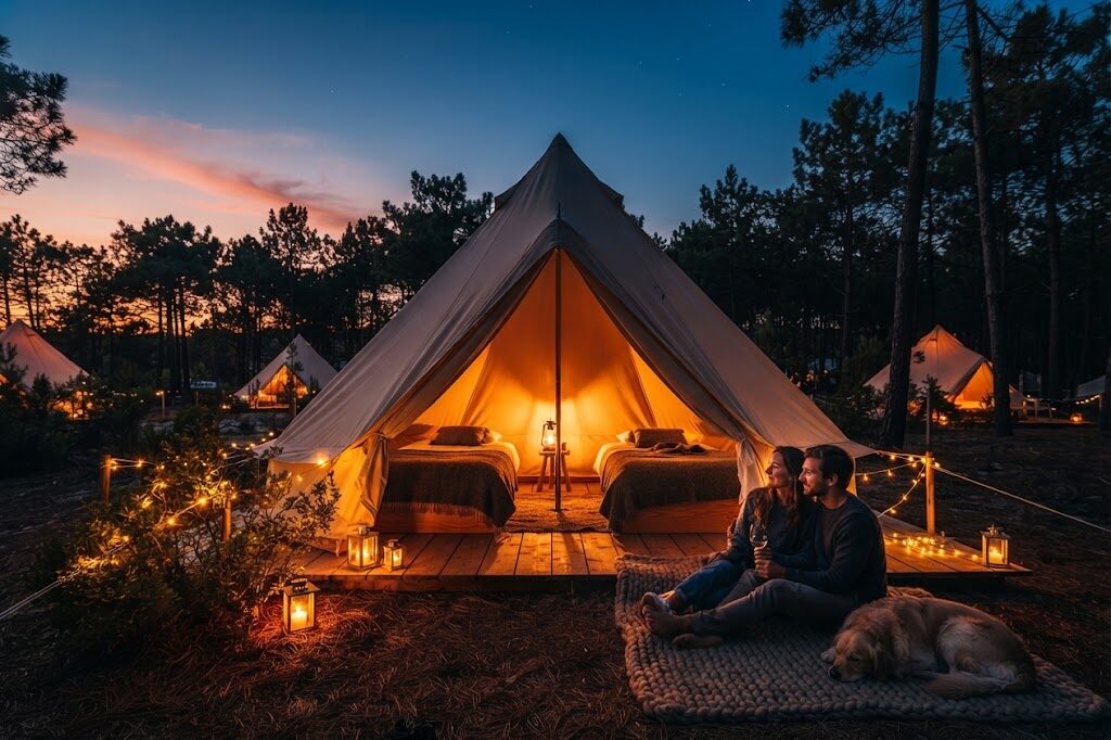Tenda glamping ao pôr do sol na natureza portuguesa — Glamping em Lisboa e Sintra