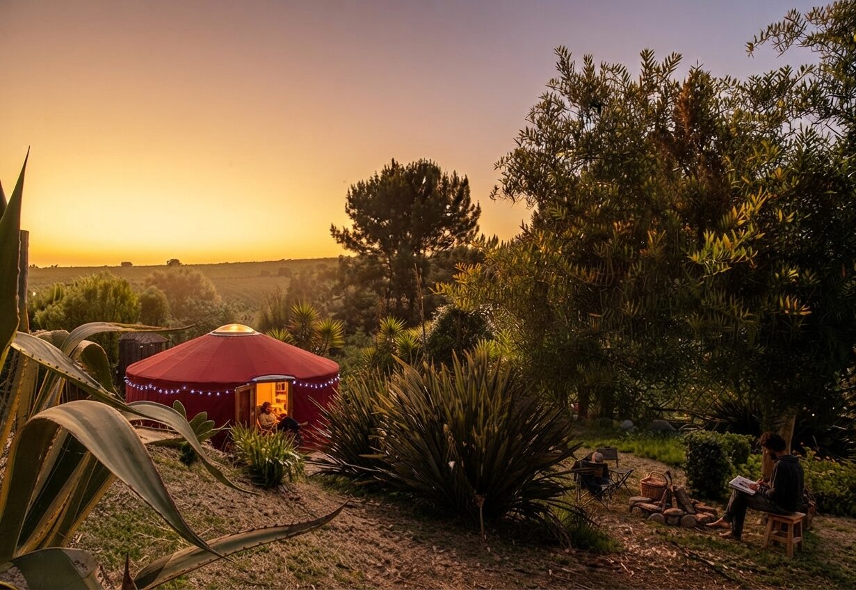Iurte com esplanada e espreguiçadeiras — Glamping em Sintra