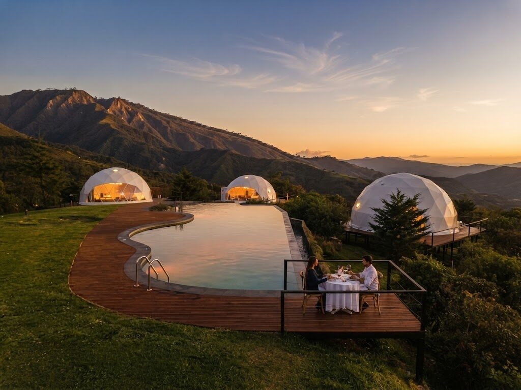Cabana de madeira rodeada de árvores — Glamping em Lisboa